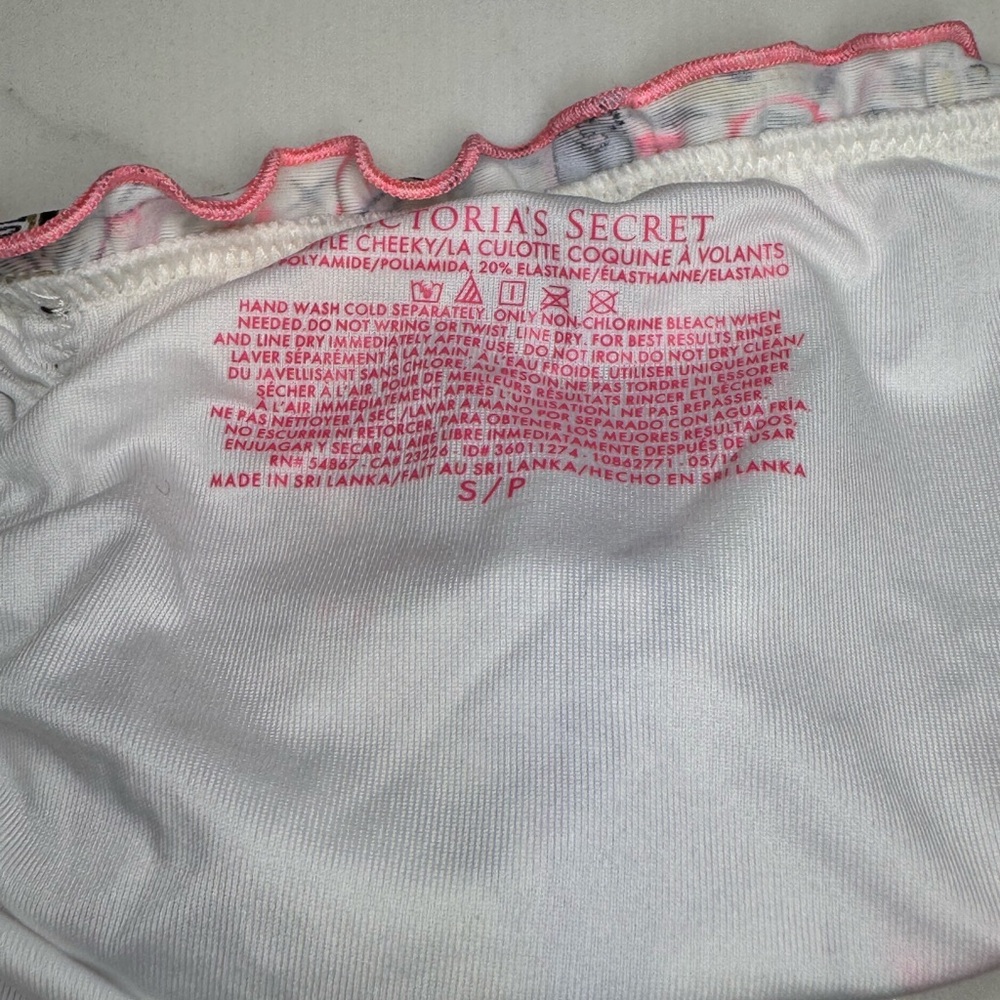 Victoria's Secret White and Pink Essential Ruched Cheeky Bikini Bottom Panties